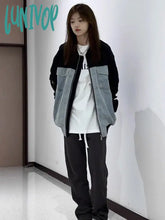 Lunivop Patchwork Contrast Color Jeans Pocket Coat Preppy All Match Y2K Aesthetic Women Chaquetas